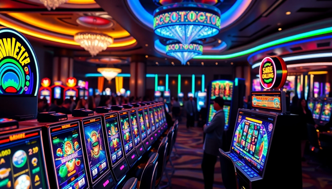 Engaging rtp slot machines featured in a vibrant casino environment with bright lights.