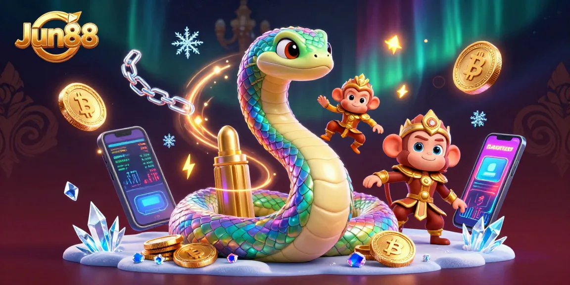 Engage with Jun88 and win big in a vibrant 3D casino scene featuring energetic game elements.