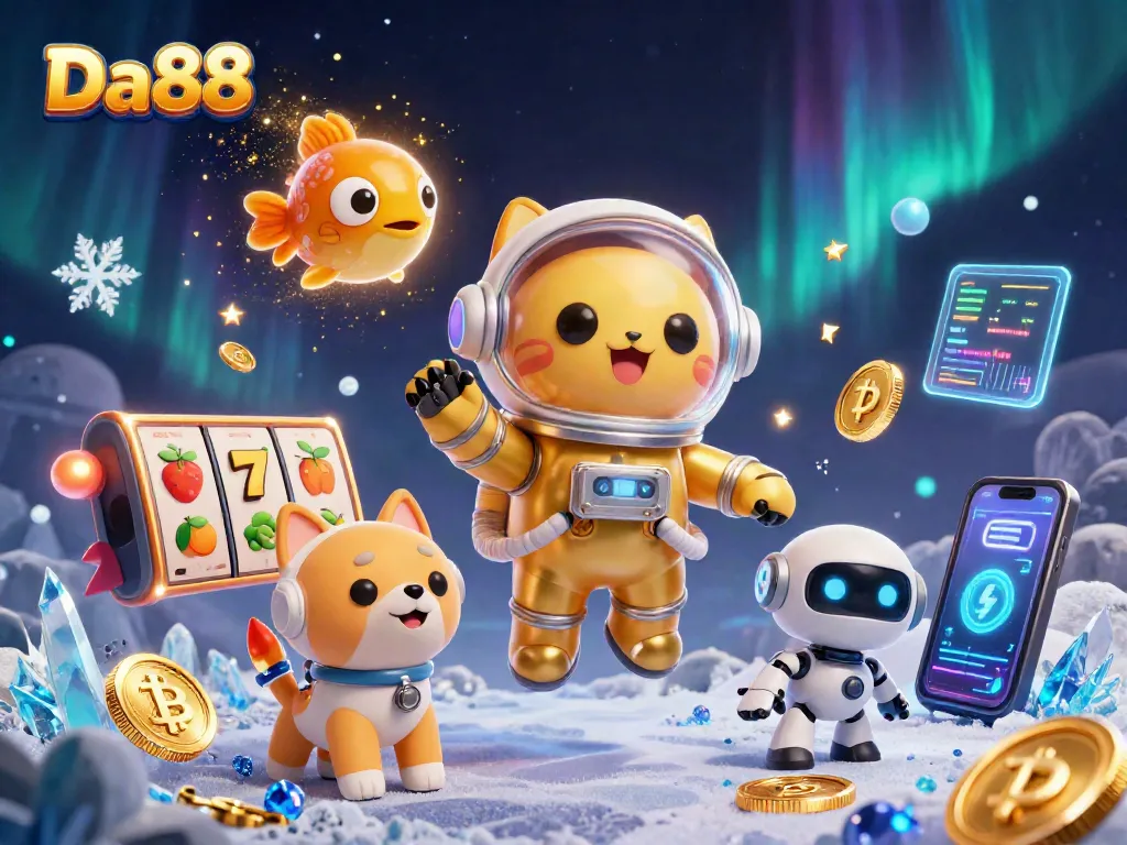 Bet and win with Da88 in this engaging casino-themed 3D scene with vivid game elements.