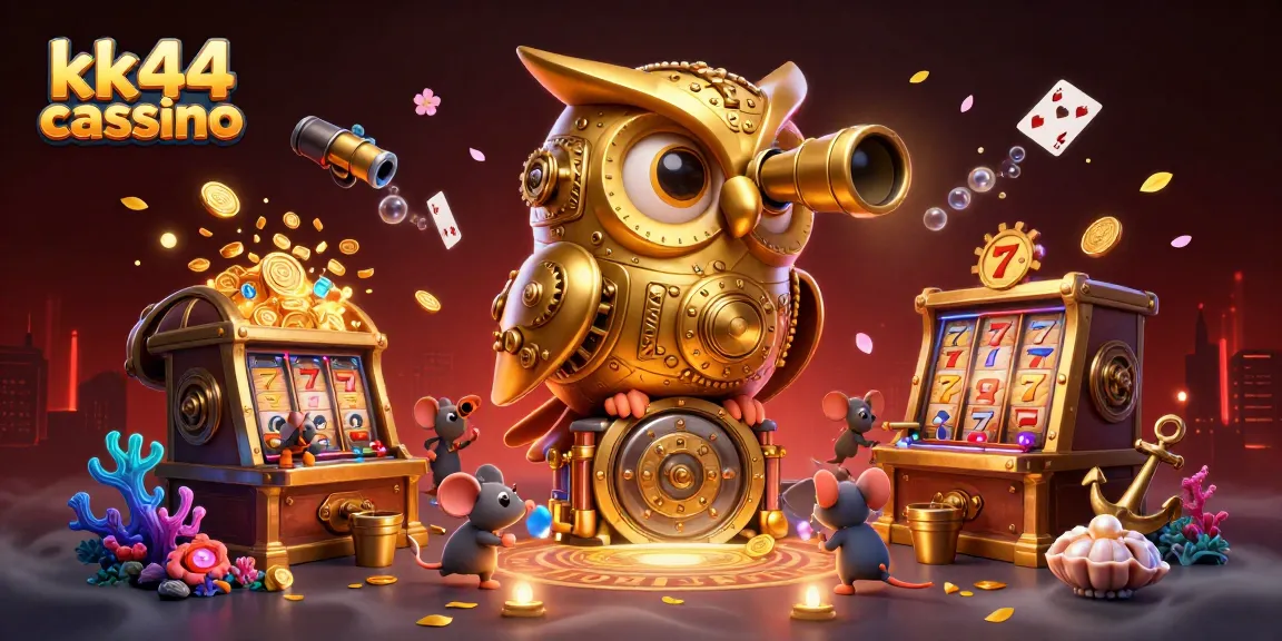 kk44 cassino oferece uma experiência visual divertida com uma coruja mágica e ratos em um cassino cheio de prêmios.