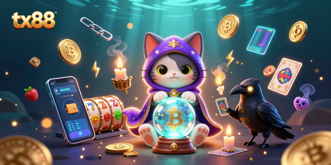 tx88 animated casino scene featuring mystical characters interacting with slot game elements.