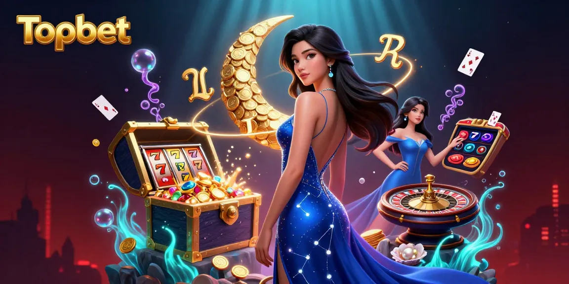 Experience Topbet's thrilling casino atmosphere with slots, roulette, and captivating characters.