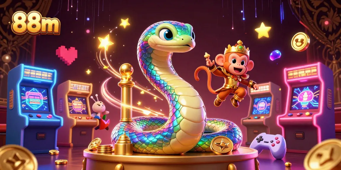 Experience the thrill of 88m casino gaming with a vibrant rainbow serpent and playful monkey king.