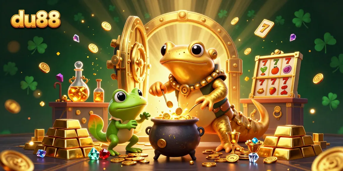 Play exciting du88 games with golden treasures and magical characters in a vibrant casino scene.