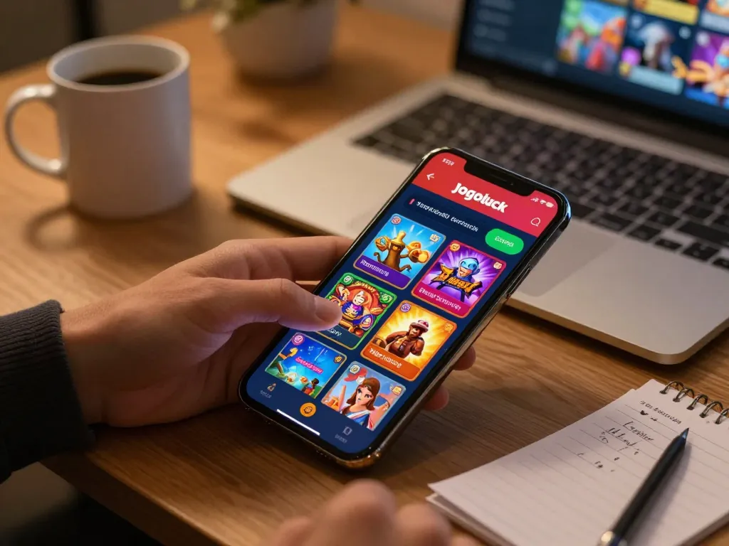 Engaging with jogoluck online casino on a smartphone while enjoying a cozy home setting