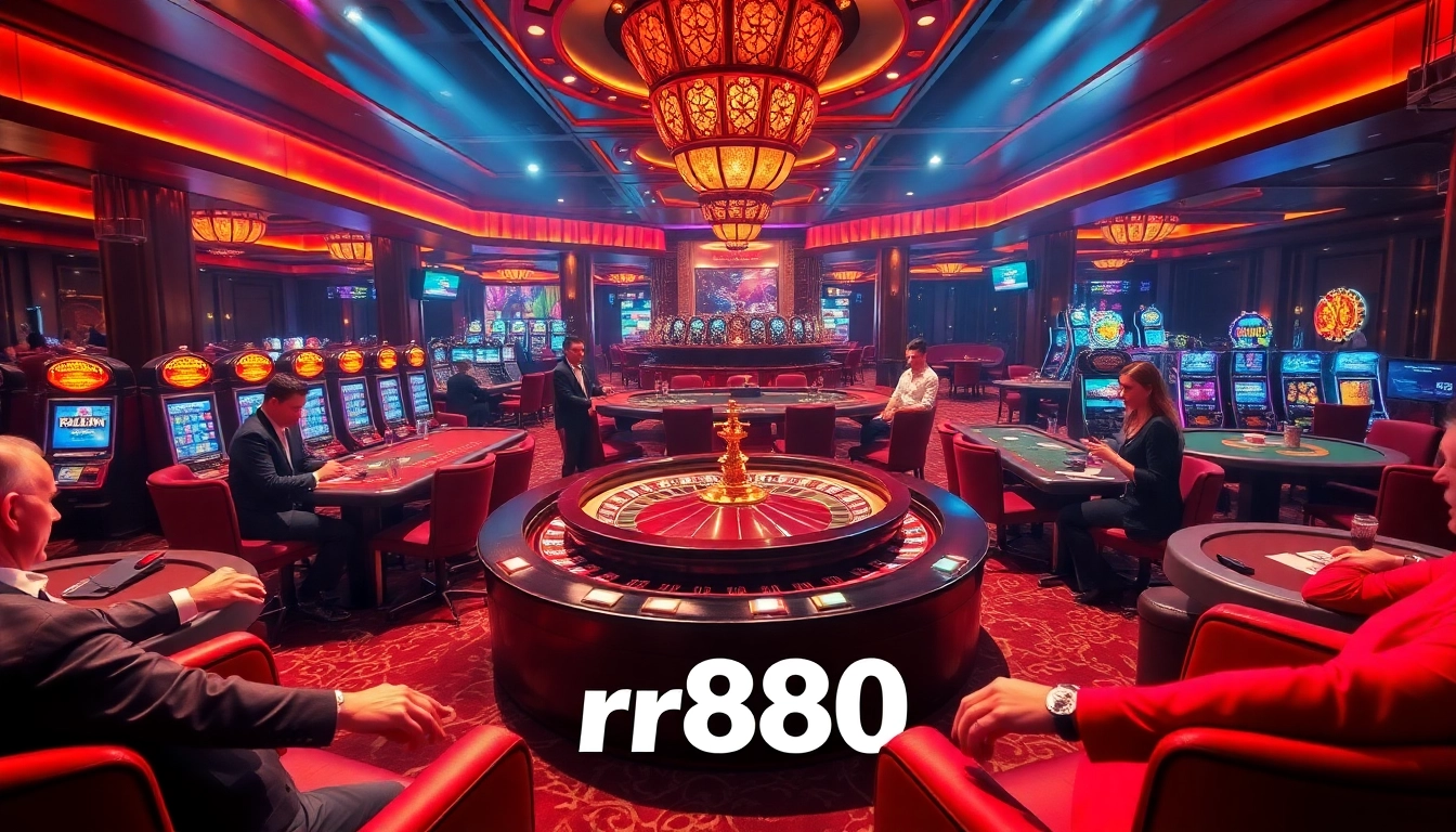 Experience the thrill of rr888 casino gaming with a vibrant scene featuring table games and excited players.