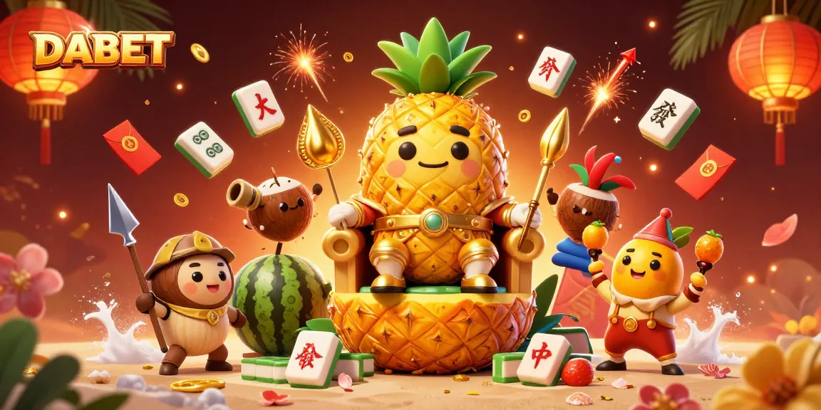DABET offers thrilling casino experiences featuring a golden pineapple king and festive decorations in a vibrant atmosphere.