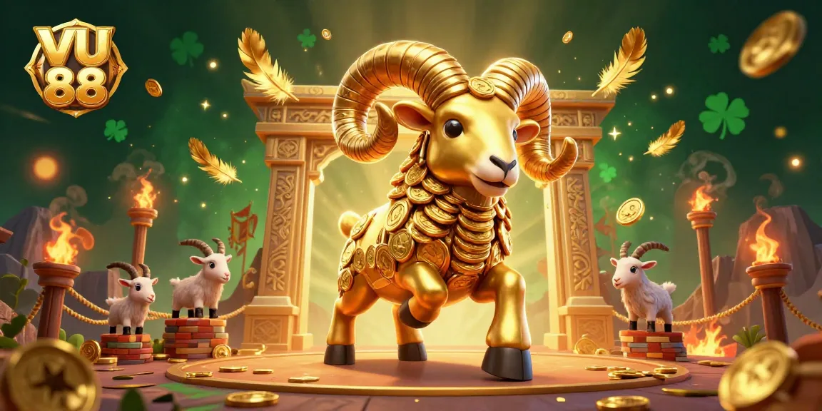 Experience the excitement of VU 88 with a charging golden ram amidst thrilling betting tokens.