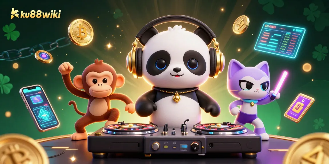 Engage with the excitement of ku88wiki through vibrant characters and dynamic casino elements in a lively 3D illustration.