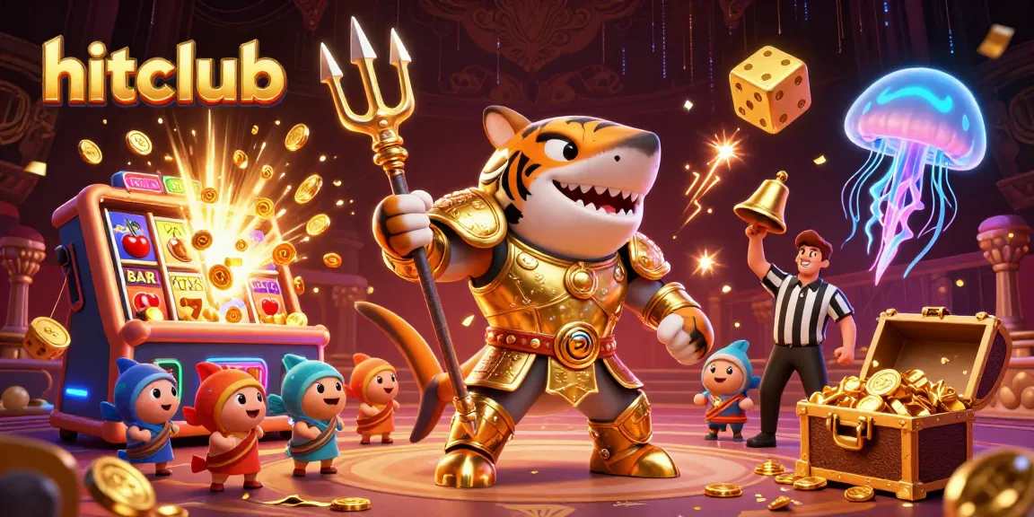 Experience the thrill of hitclub with a tiger shark in gladiator armor, bursting jackpots, and excitement.