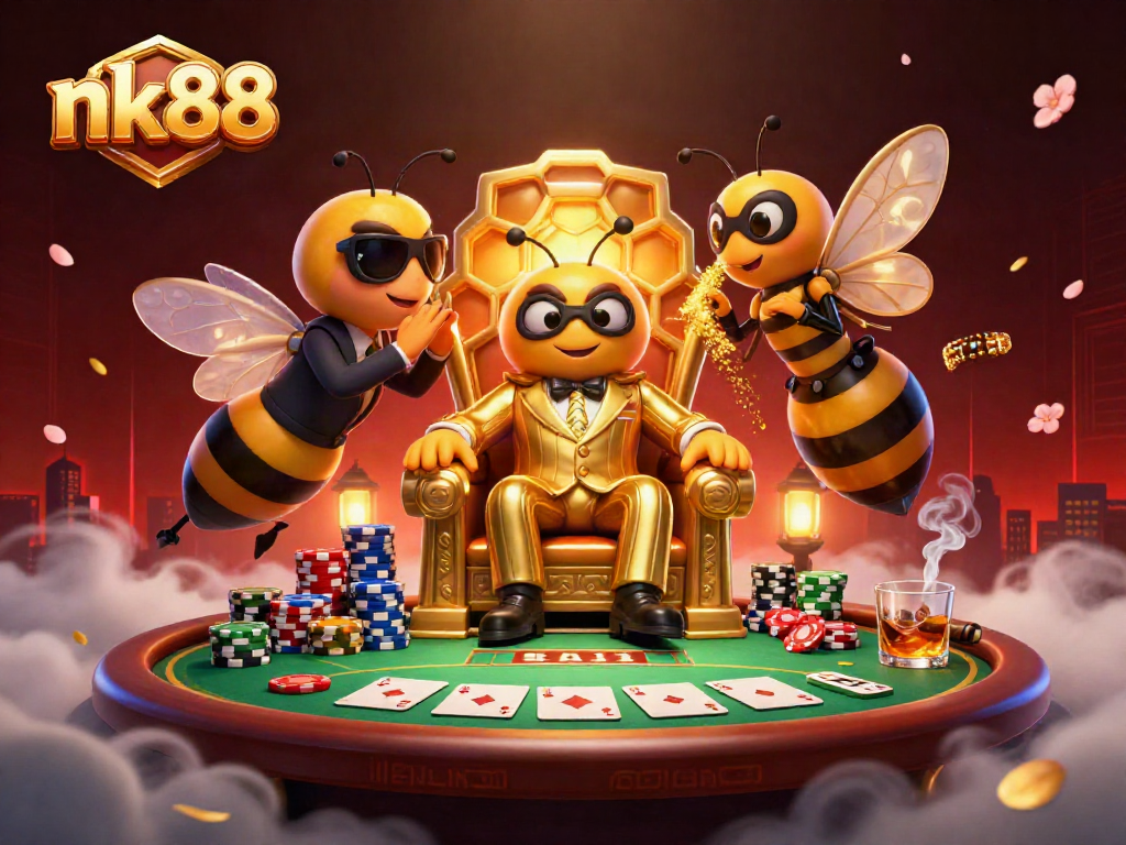 Engage with nk88 in a colorful casino scene featuring a bumblebee mob boss ruling the table.