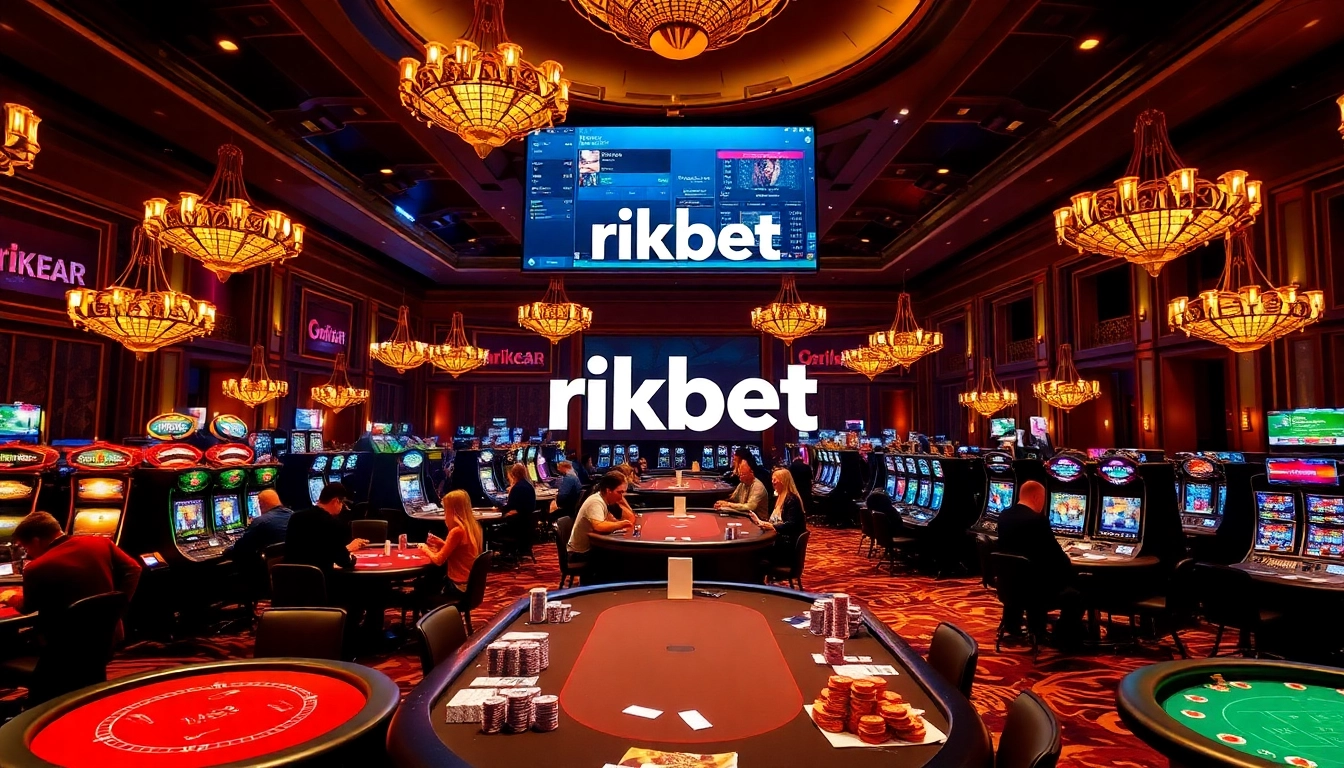 Experience the thrill of rikbet gaming in a luxurious casino setting filled with vibrant tables and machines.