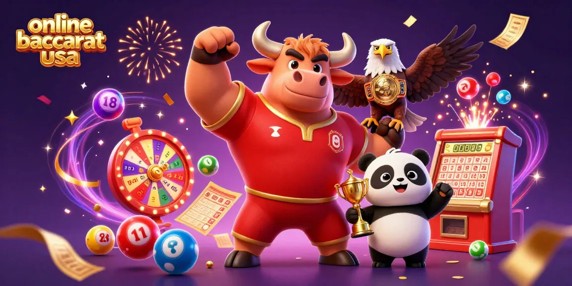 Play online baccarat USA surrounded by festive gaming elements and animated celebration effects.
