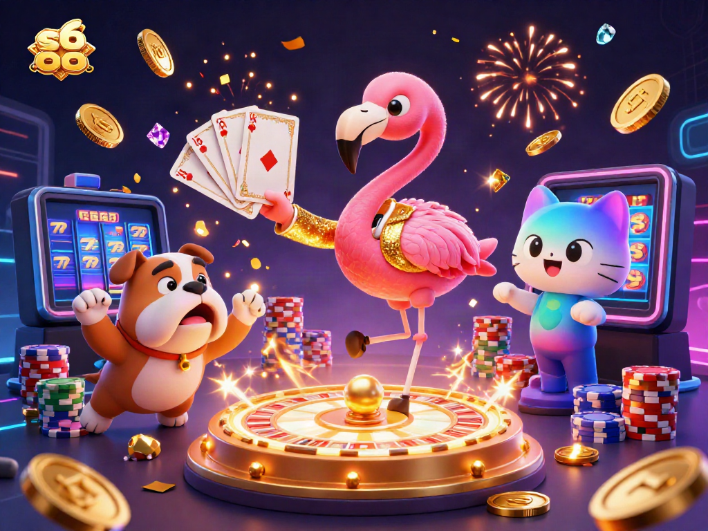 Engage in thrilling moments at s6 66 with a dynamic game show scene featuring casino elements and exciting characters.