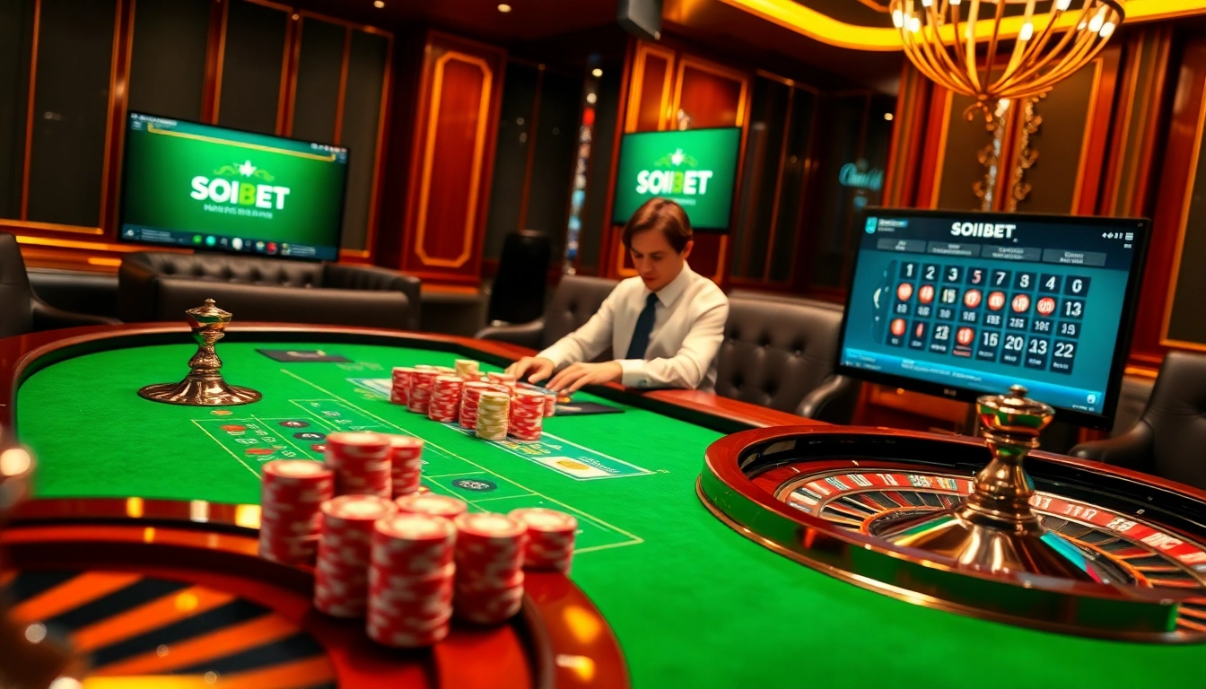 Players engage in a thrilling game of blackjack at an elegant SOIBET casino table.