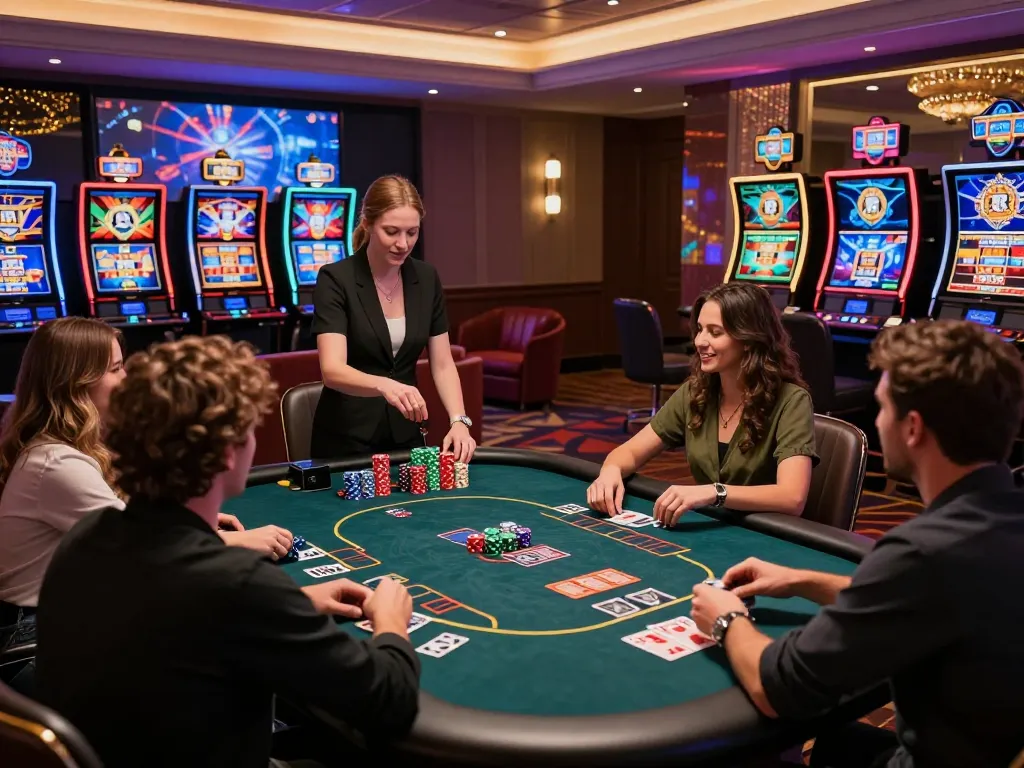 Players engaging in KO66 BET casino experience with modern virtual dealers.