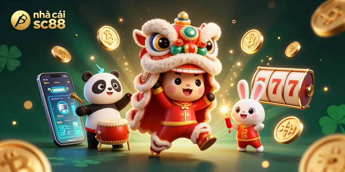 Experience the excitement of nhà cái sc88 with a colorful 3D illustration showcasing vibrant slot games.