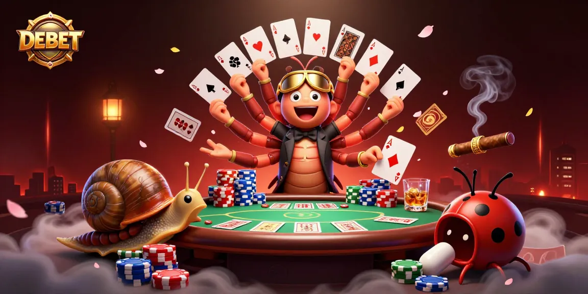 Engage with DEBET in a vibrant casino scene featuring a dynamic dealer, high-roller, and excitement-filled elements.