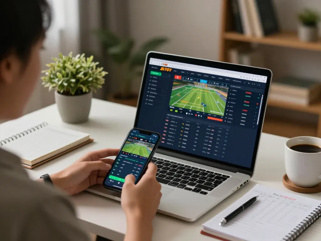 Experience exciting sports betting action with jili707 on a laptop in a cozy home setting