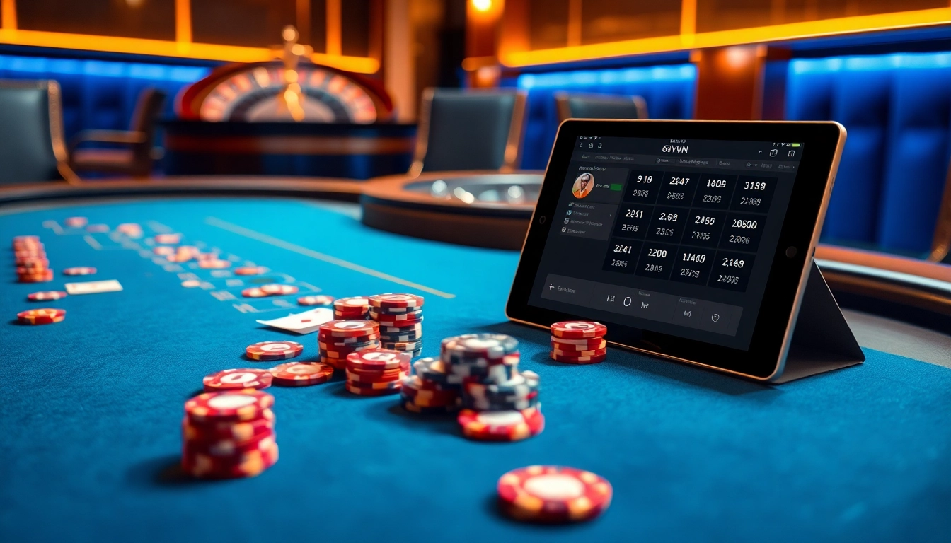 Exciting casino game experience at 69VN with blackjack table and vibrant chips.