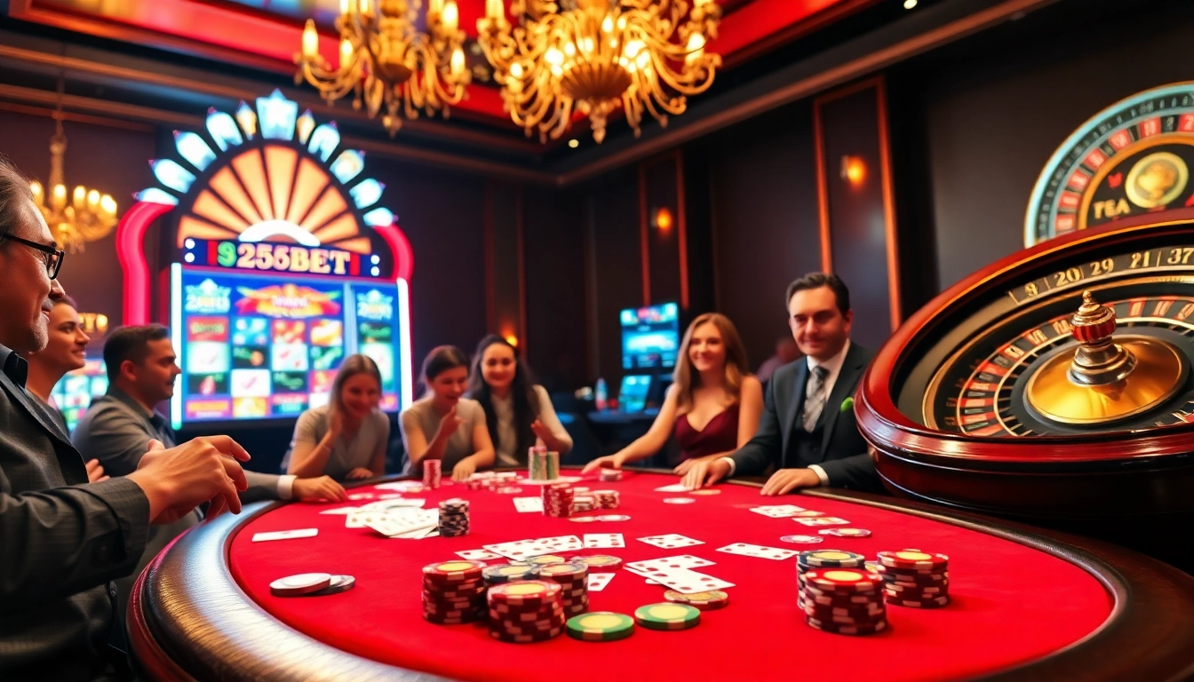 Exciting gameplay at 258bet casino with vibrant poker chips and elegant slot machines.