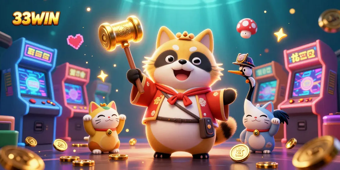 Experience excitement and luck with 33WIN's vibrant casino world represented through lively characters and gaming elements.