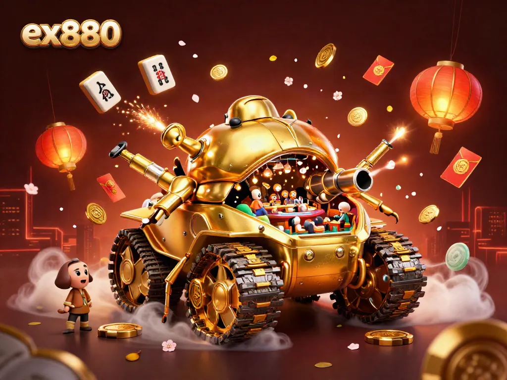 Win big with ex880 in a bustling miniature casino scene within a golden beetle tank.