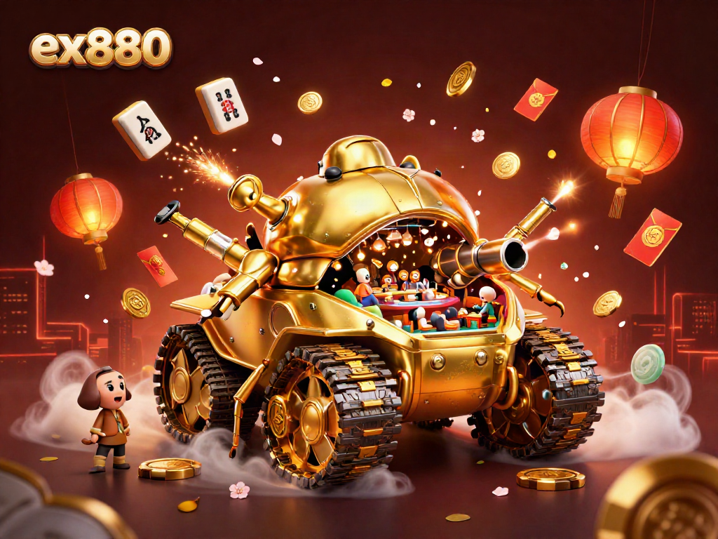 Win big with ex880 in a bustling miniature casino scene within a golden beetle tank.