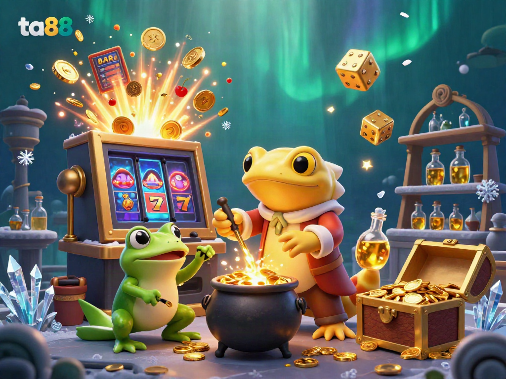 Experience the magic of ta88 with a golden salamander alchemist creating riches in an enchanting casino scene.