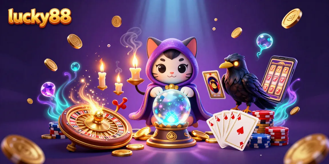 Experience the thrill of lucky88 casino with vibrant game elements and mystical characters in a rich 3D illustration.