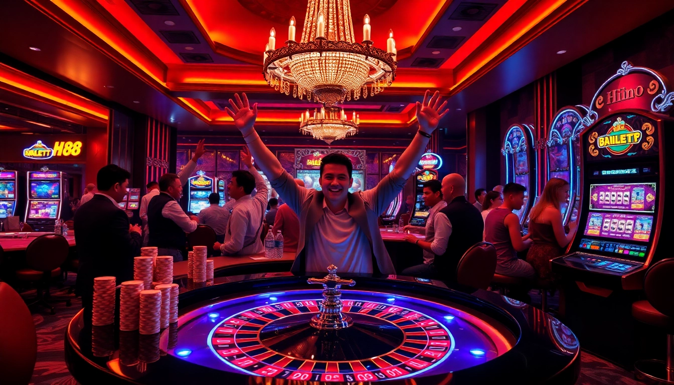 Celebrating a win at Hi88's premier online casino with vibrant roulette and exciting casino atmosphere.
