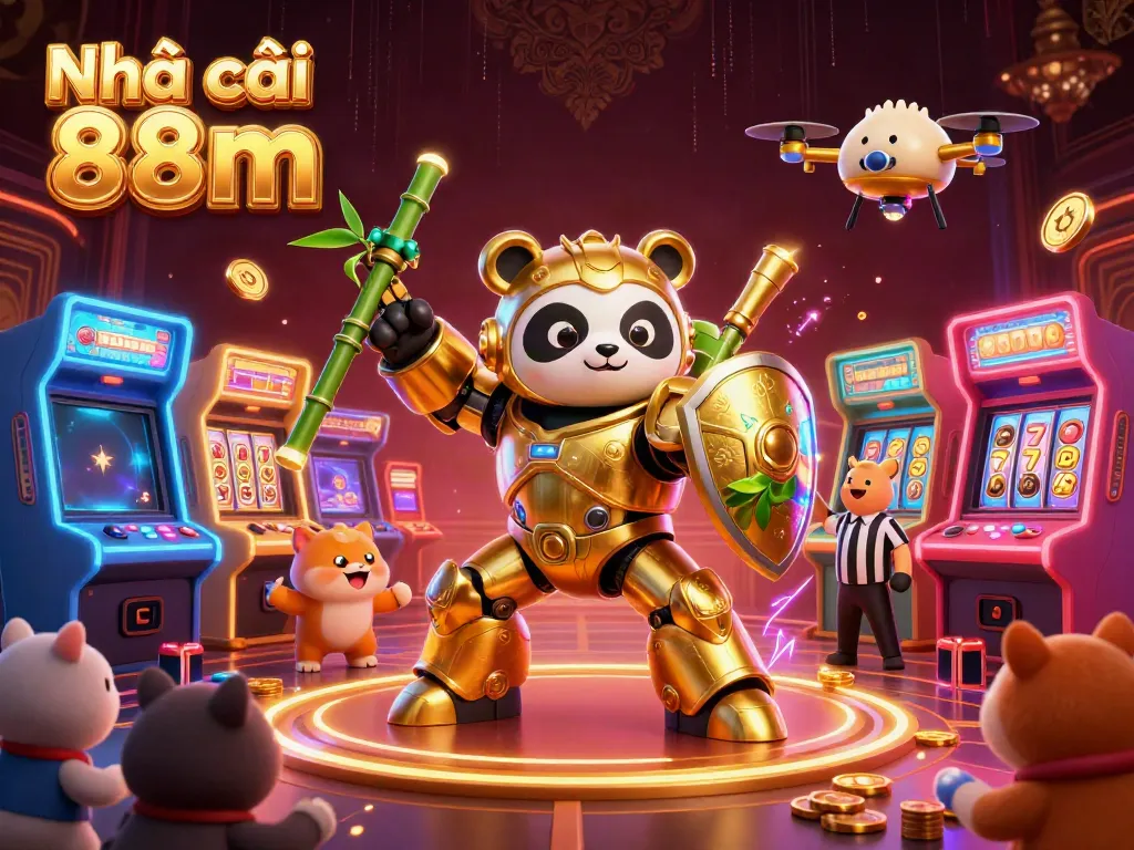 Engage in thrilling games at Nhà cái 88m with vibrant 3D characters in an exciting casino scene.
