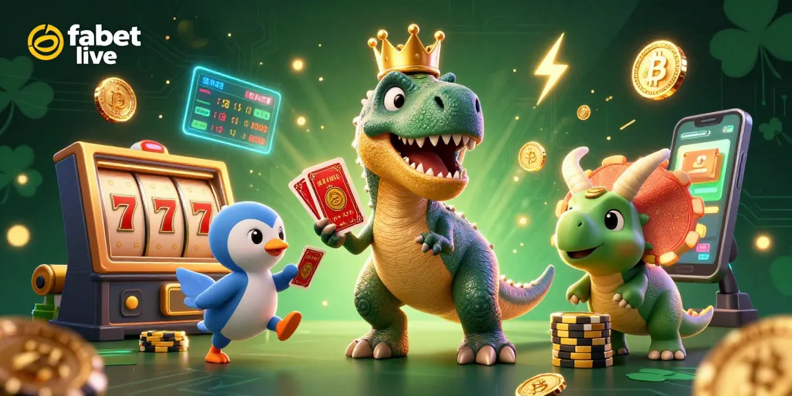 Experience thrilling play at fabet live with cartoon dinosaurs in a vibrant casino scene.