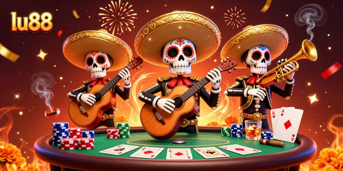 Experience thrilling poker action at lu88 with a vibrant mariachi band and festive atmosphere.