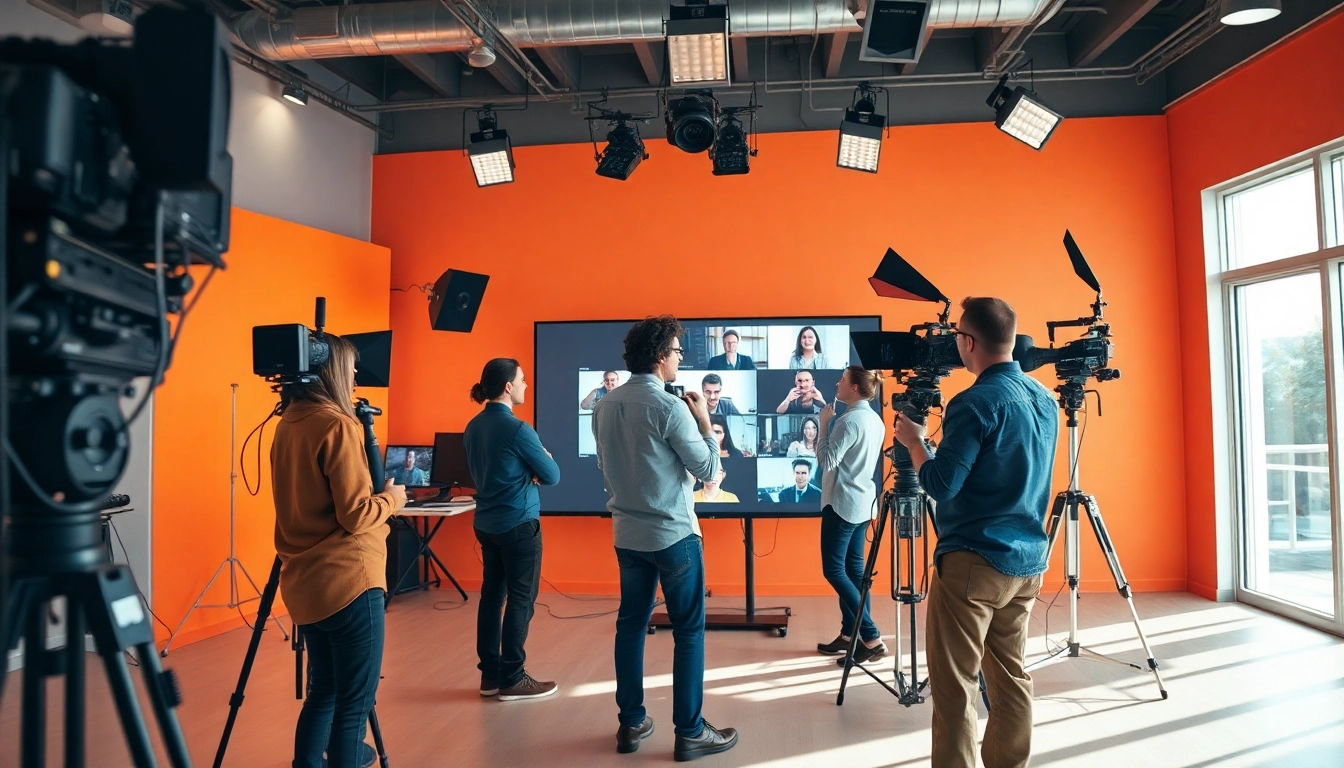 Engaging video production edmonton team collaborating creatively in a modern studio.