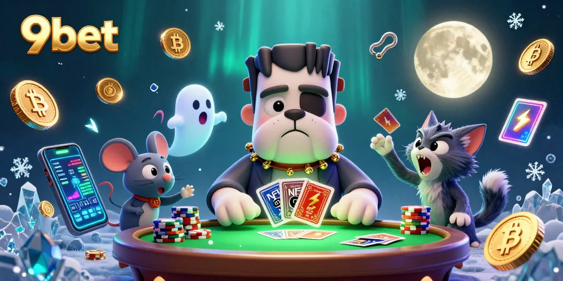 Experience thrilling gameplay at 9bet while the Frankenstein bulldog deals cards at an underwater casino.