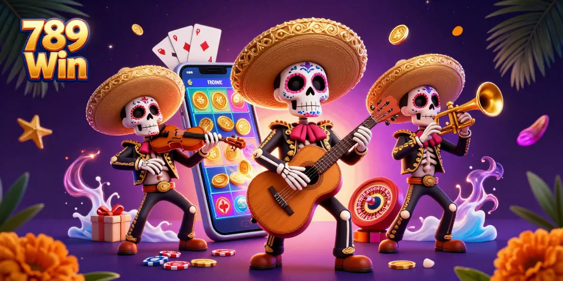 The 789 Win banner showcases a dynamic mariachi band illustration celebrating casino culture with colorful game elements.