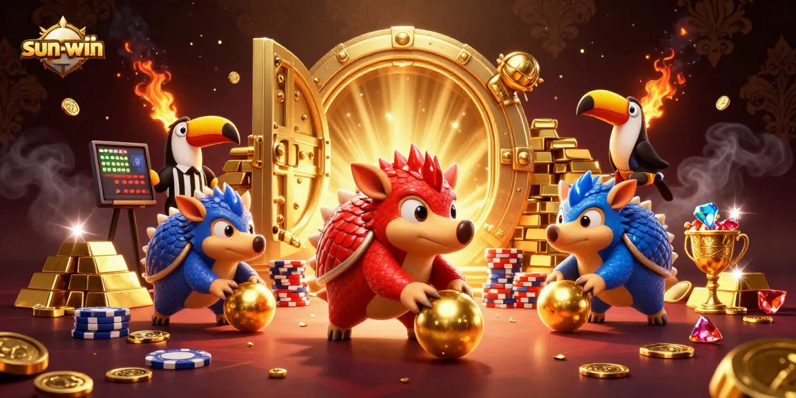 Engage in thrilling games with sun-win as animated pangolins roll through poker chips and treasure.