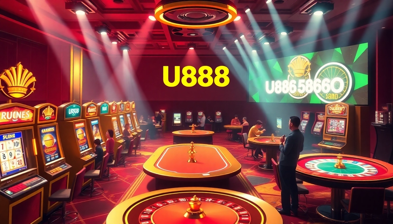 Engaging U888 online casino experience with vibrant tables and excited players.