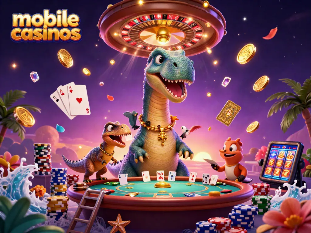 Experience exciting mobile casinos with giant brontosaurus, raptor dealer, and dynamic casino elements.