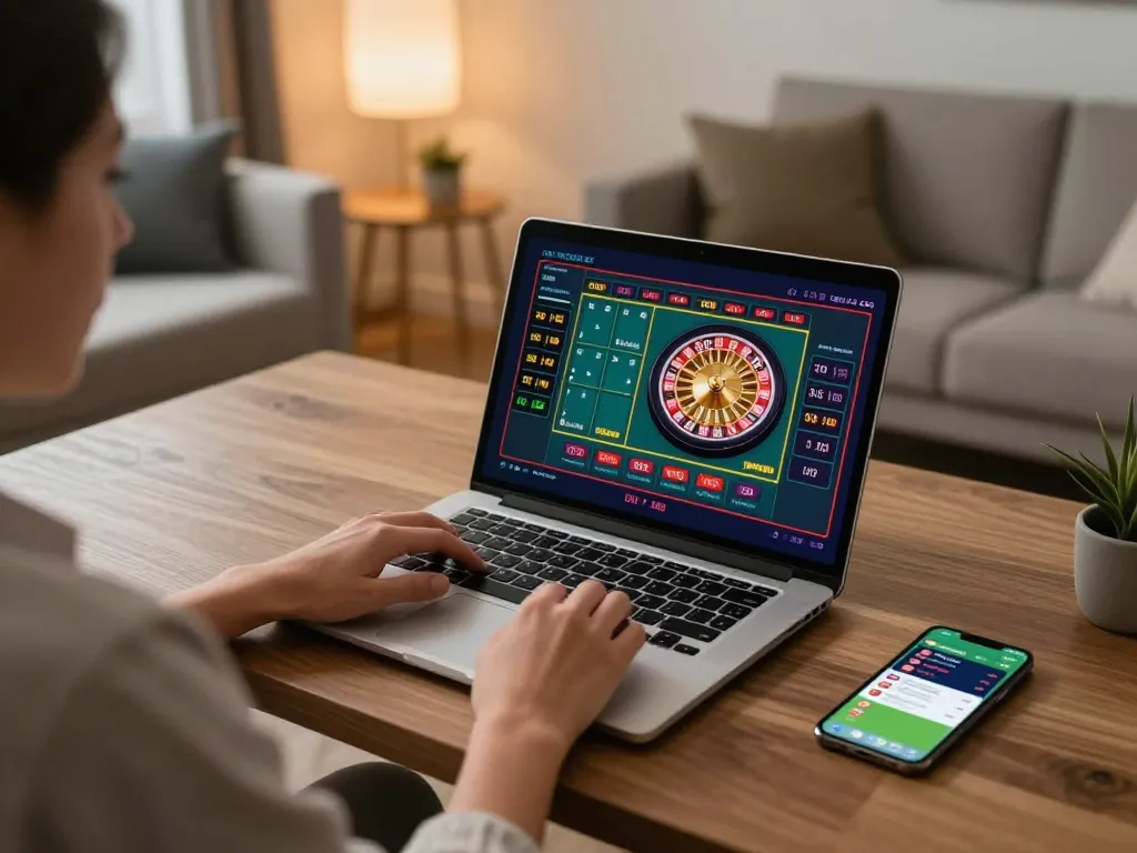 Engaging in live dealer games on f8bet80 with a modern online setup, capturing the essence of strategic gameplay.