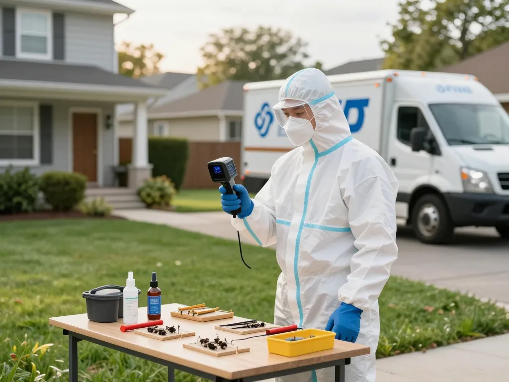 Dedetizadora technician inspecting a home for pest control solutions.