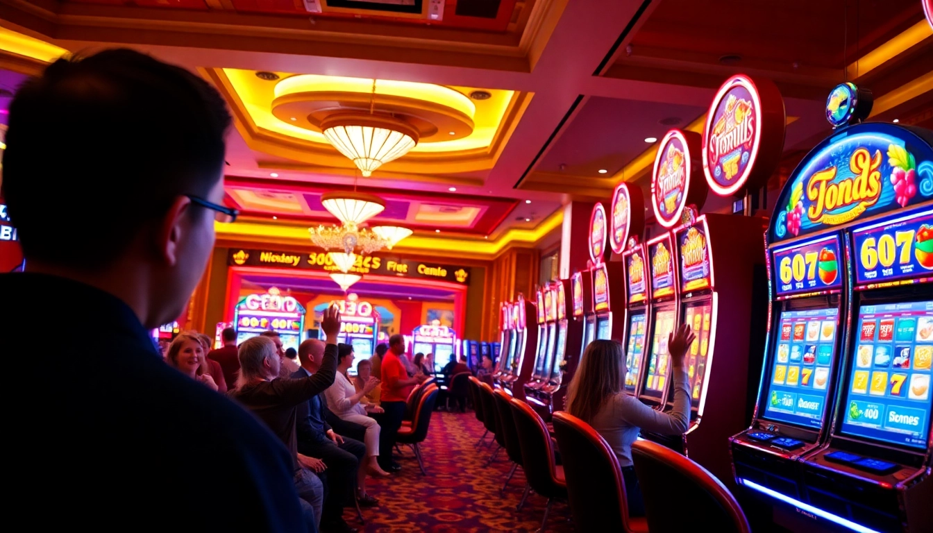 Slot gacor yang menampilkan mesin permainan dan suasana meriah di kasino.