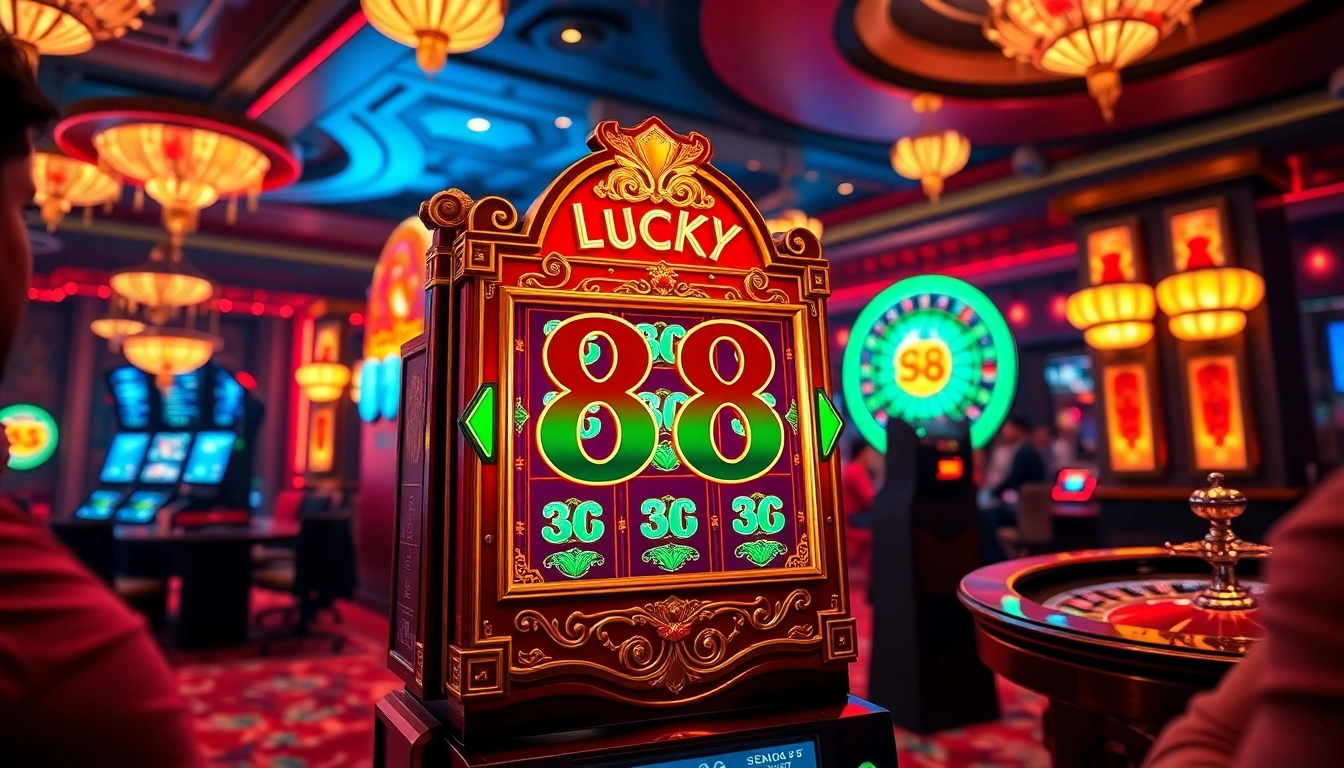 Players enjoying the lucky88 game slot machine in an exciting casino environment.