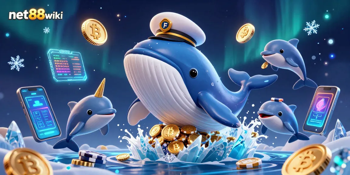 Playful dolphins performing tricks with poker chips in the dynamic net88wiki casino scene.