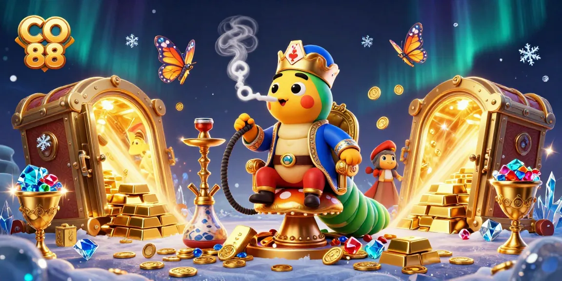Spin the reels with CO 88 casino magic featuring a whimsical caterpillar and treasures.