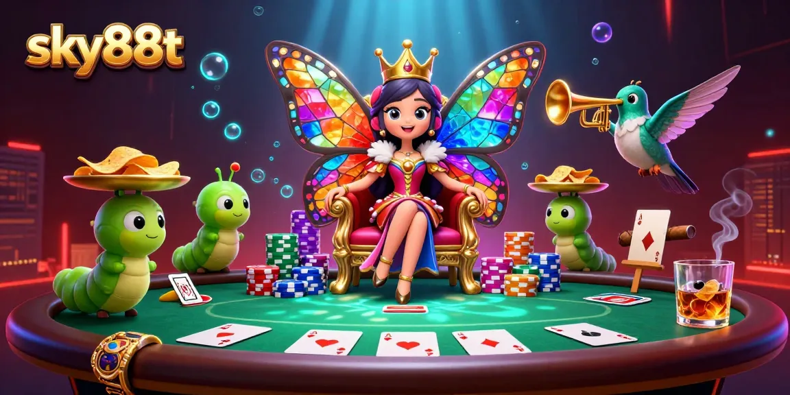 Play poker and experience excitement with sky88t, highlighted by vibrant game elements and a magical atmosphere.