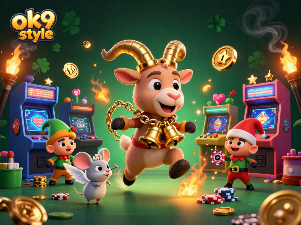 Experience exciting gaming fun at ok9 style with lively characters in a vibrant, casino-themed scene.