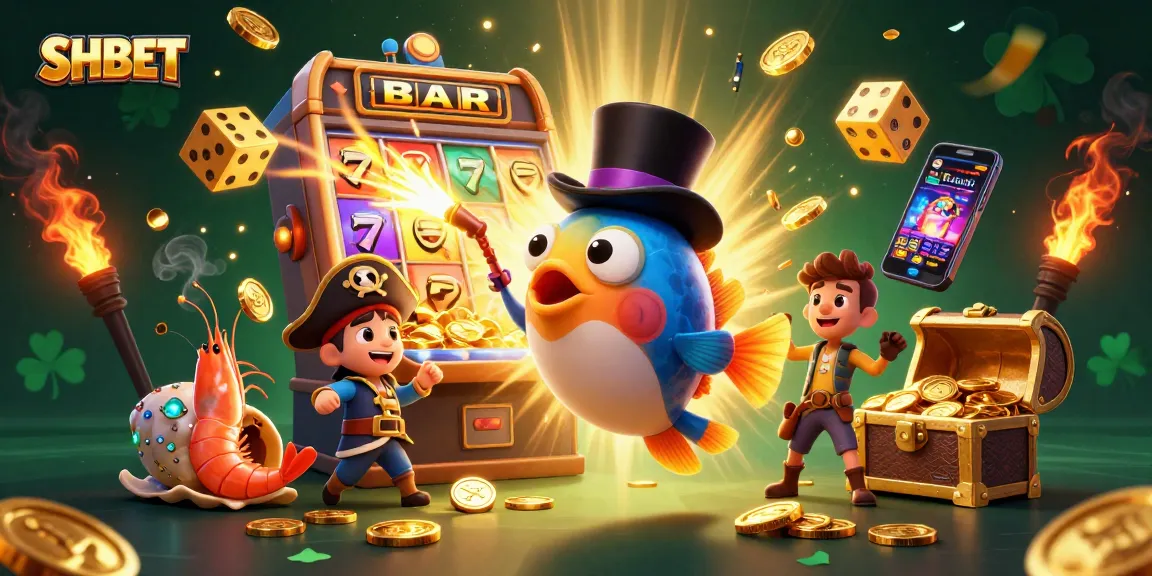 Win big with SHBET featuring a deep-sea anglerfish and pirate shrimp in an exciting casino scene.
