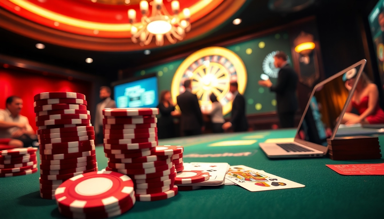 Experience the thrill of casino gaming with THABET link, featuring exciting poker games and vibrant chips.